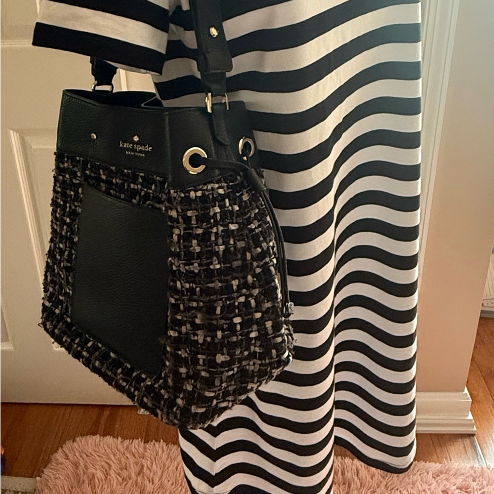Kate Spade Striped Dress with Tweed Bag